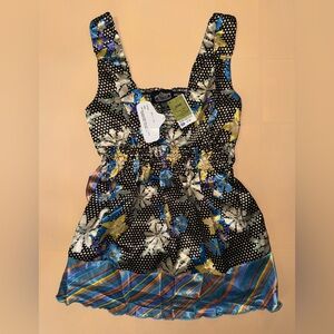 Angie Floral Boho Tank Top Women’s; Size S; Black Blue Sleeveless Blouse; NWT